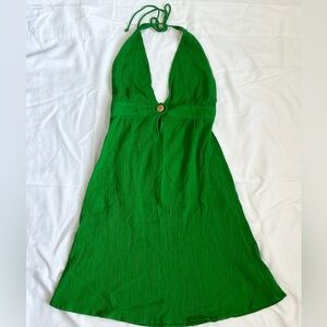 NWT Boston Proper Emerald Green Halter Dress Crinkle Cotton Resort Size 2